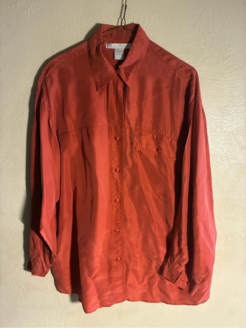 The Limited women’s Lightweight Silk Shirt in Coral Red,Oversized